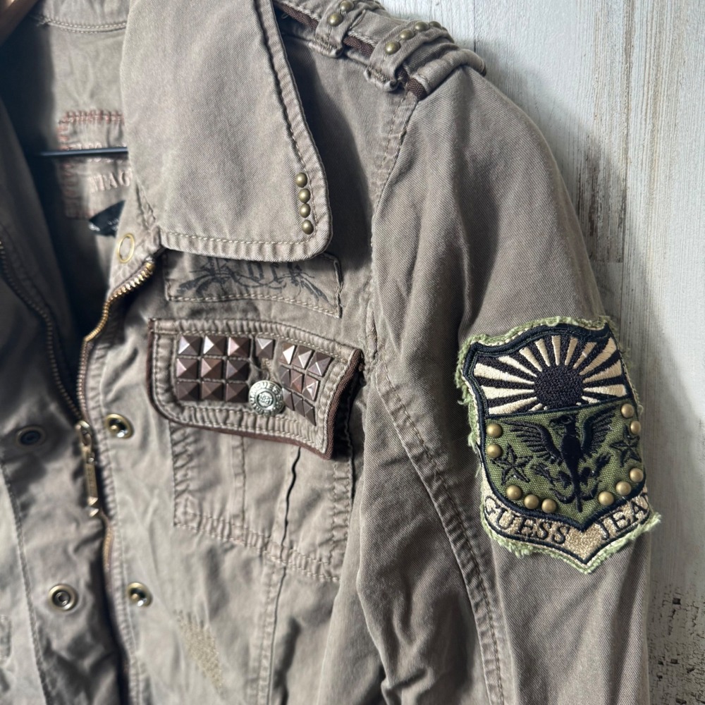 Vintage Y2K Guess Military Style Button Zip Jacket Olive Green Grunge Womens S - Picture 7 of 9